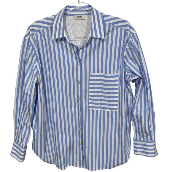 AYR Deep End Button Down Shirt in 100% Cotton Blue Stripe Size Medium - Picture 2 of 6